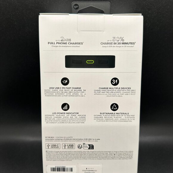 Mophie Powerstation 10,000mAh, with 20W USB-C PD fast charger port, and 2x USB-A - Picture 2 of 2